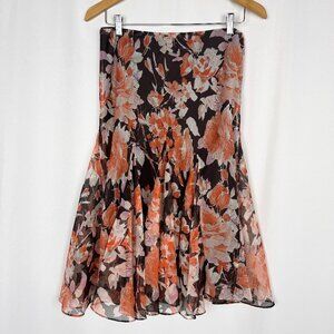 Lauren Ralph Lauren Women's Size S Brown Orange Floral Pattern Godet Skirt
